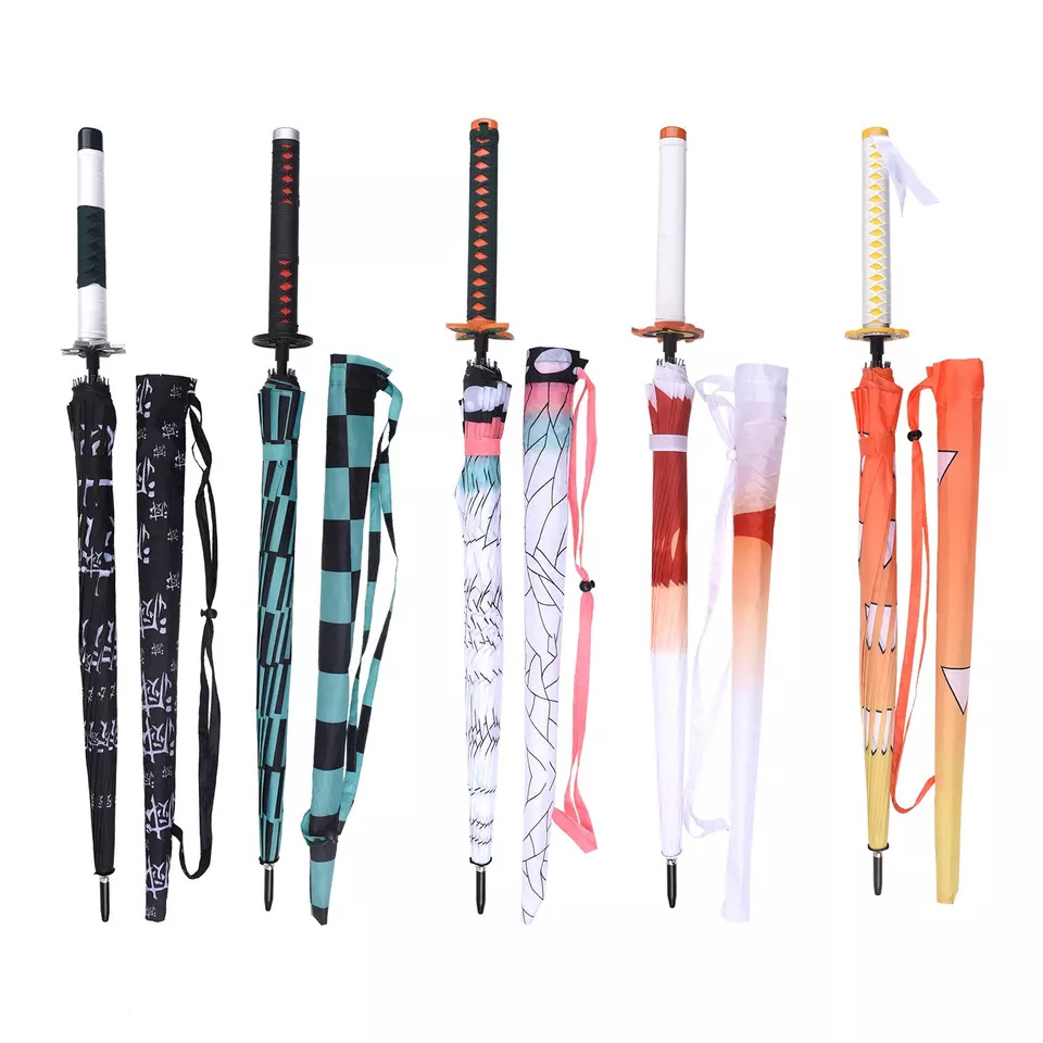 The RainSlayer Katana Umbrella — closed katana lineup: the on-your-back illusion